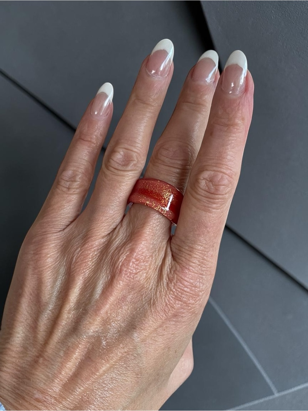 Vintage Translucent Orange Glitter Resin Statement Ring Size 7